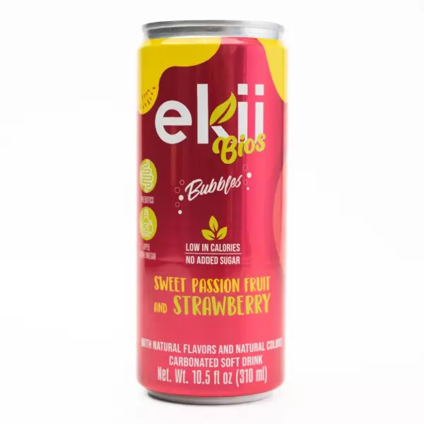 Ekii Bios | Sweet Passion Fruit & Strawberry Sparkling Soda | 10.5 oz | 12 Pack