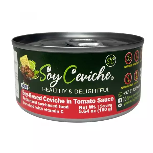 Soy Ceviche in Tomato Sauce -5,64oz- Vegan protein - Gluten free - Healthy snack or meal - Low sugar