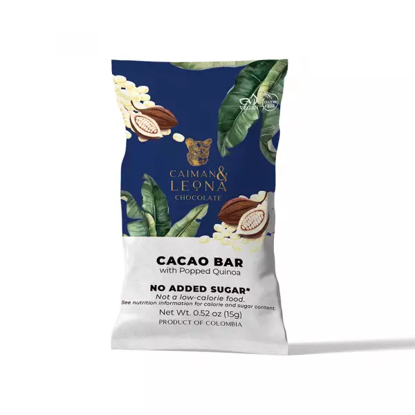 Cacao Bar with Quinoa Pop 60% cacao - 0.52 oz  - No Added Sugar - Vegan - Gluten Free