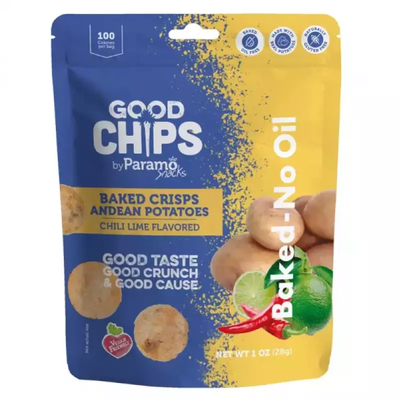 Baked Andean Potato Chili Lime Crisps 1oz Snack - Vegan. no oil. no added sugar. gluten free E