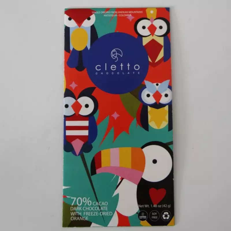 Dark Chocolate Bar - 70% Cacao with Freeze-Dried Orange - 1.48 oz - Colombian Bean-to-Bar Chocolate