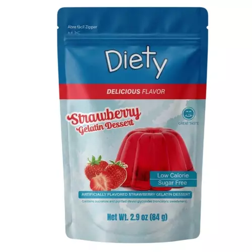 Diety - Gelatin with no added sugar, Diety brand, 84 g, strawberry flavor, low in calories E