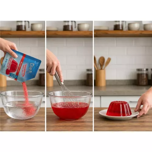 Diety - Gelatin with no added sugar, Diety brand, 84 g, strawberry flavor, low in calories E