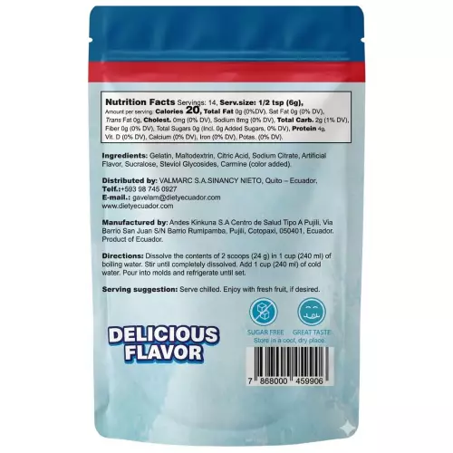 Diety - Gelatin with no added sugar, Diety brand, 84 g, strawberry flavor, low in calories E