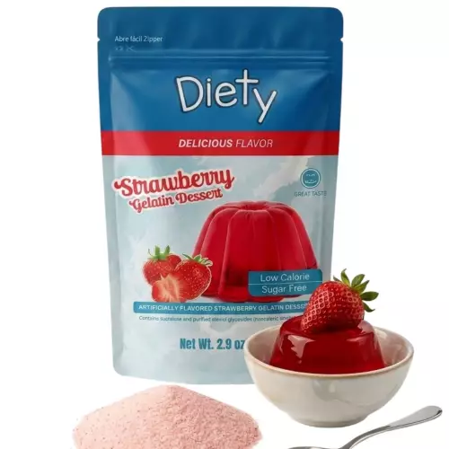 Diety - Gelatin with no added sugar, Diety brand, 84 g, strawberry flavor, low in calories E