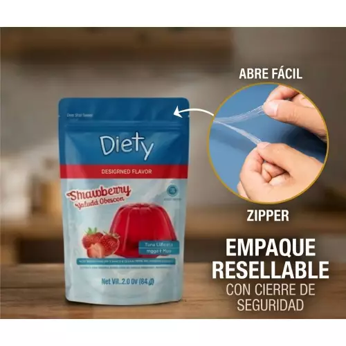 Diety - Gelatin with no added sugar, Diety brand, 84 g, strawberry flavor, low in calories E