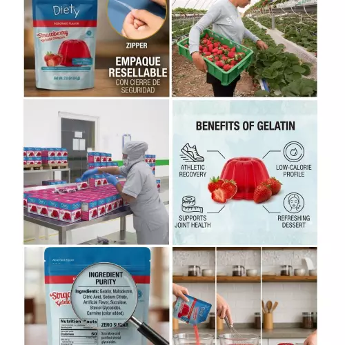 Diety - Gelatin with no added sugar, Diety brand, 84 g, strawberry flavor, low in calories E