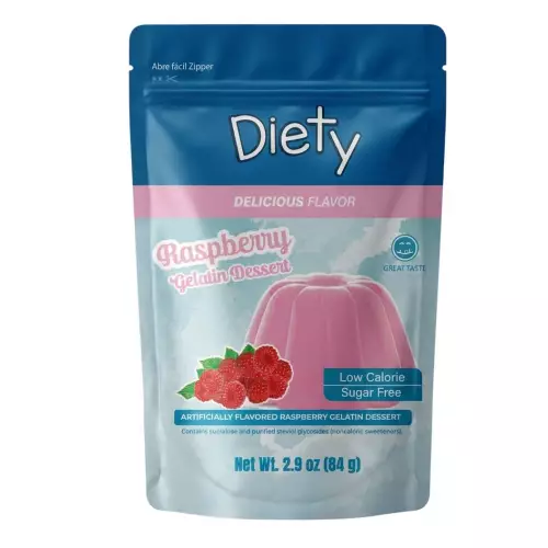 Diety- Gelatin with no added sugar, Diety brand, 84 g, rasperry flavor, low in calories E