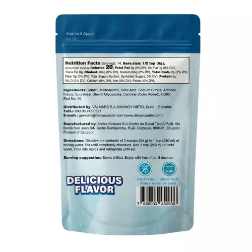 Diety- Gelatin with no added sugar, Diety brand, 84 g, rasperry flavor, low in calories E