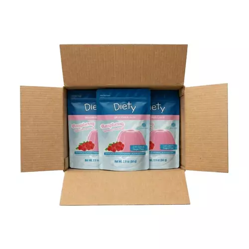 Diety- Gelatin with no added sugar, Diety brand, 84 g, rasperry flavor, low in calories E