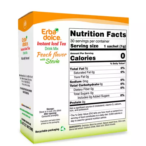 Erbadolce - Instant Iced tea Drink Mix Peach flavor - 1.06 oz - Sugar free - keto friendly