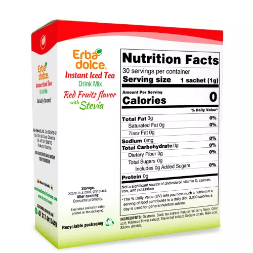 Erbadolce - Instant iced tea Drink Mix Red Fruits flavor - 1.06 oz - Sugar free - keto friendly