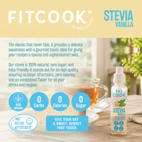 Fitcook-Natural Liquid Stevia-Vanilla Flavor- 2.03 oz - Zero calories - Organic - Natural liquid.