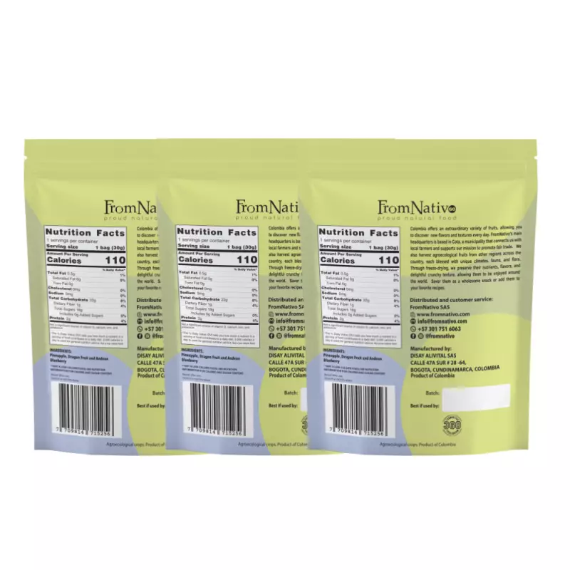 FromNativoGo | Freeze Dried Fruit Snack: Pineapple, DragonFruit, Andean Blueberry | 3Pack | 3.05OzE