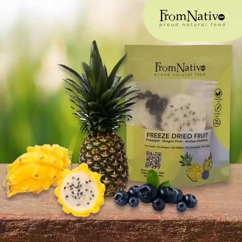 FromNativoGo | Freeze Dried Fruit Snack: Pineapple, DragonFruit, Andean Blueberry | 3Pack | 3.05OzE
