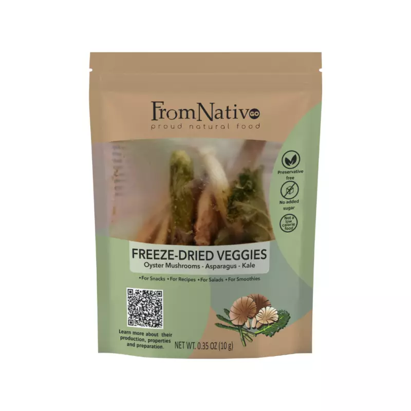 FromNativoGo | Freeze Dried Veggies: Oyster Mushrooms, Asparagus, Kale Mix | 0.35 Oz E