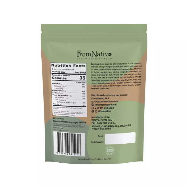 FromNativoGo | Freeze Dried Veggies: Oyster Mushrooms, Asparagus, Kale Mix | 0.35 Oz E