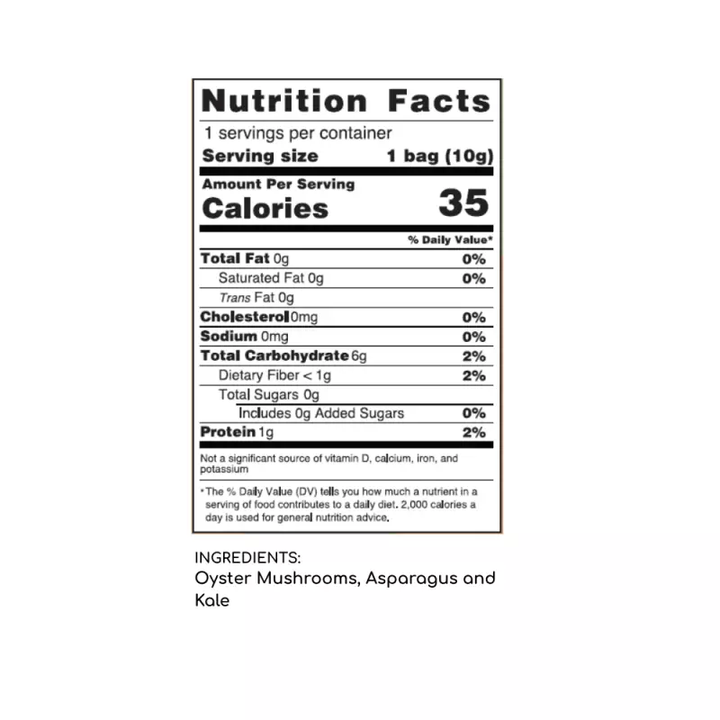 FromNativoGo | Freeze Dried Veggies: Oyster Mushrooms, Asparagus, Kale Mix | 0.35 Oz E