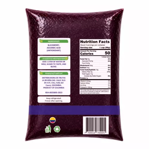 Frucongsa-Blackberry- Pulp-400 g per unit-Zero sugar-No artificial colors-No artificial flavors