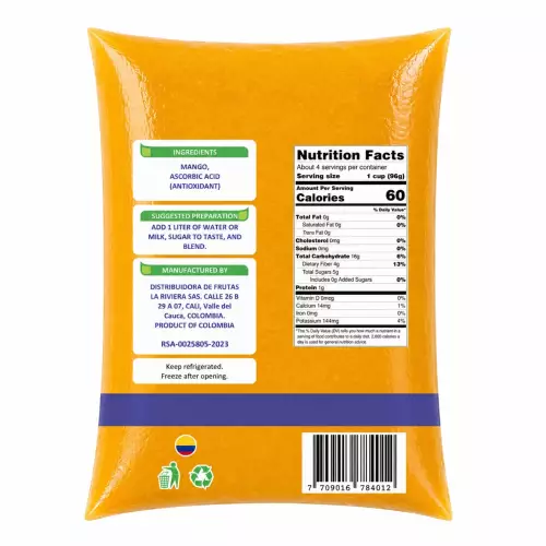 Frucongsa-mango - Pulp-400 g per unit-Zero sugar-No artificial colors-No artificial flavors