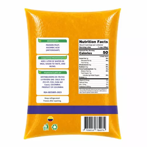 Frucongsa-Passion Fruit- Pulp-400 g per unit-Zero sugar-No artificial colors-No artificial flavors
