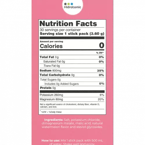 Hidratomic Electrolyte Mix - Watermelon Flavored - Zero Sugar/Zero Caffeine - No Artificial Colors.