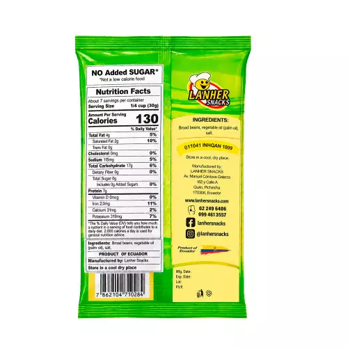 Lahner Snacks Salted Roasted Broad Beans- 7.05 oz- Vegan - No Sugar Added E