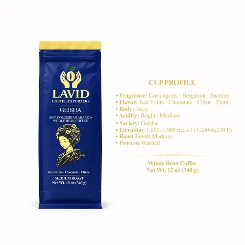 LAVID COFFEE 12 oz, - GEISHA , Medium Roast. Whole Bean