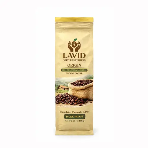 LAVID COFFEE. 16 oz - ORIGIN Dark Roast. mass-market coffee. Ground Coffee