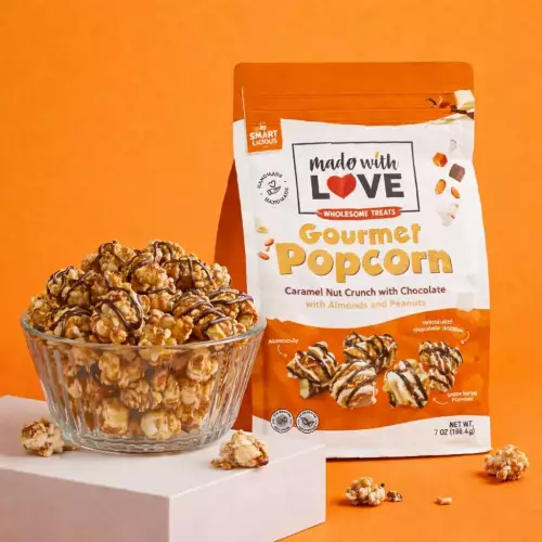 Made With Love - Popcorn, Caramel Nut Crunch, almonds, peanuts and chocolate, 7oz, zip E