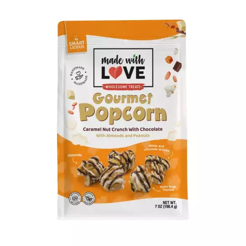 Made With Love - Popcorn, Caramel Nut Crunch, almonds, peanuts and chocolate, 7oz, zip E
