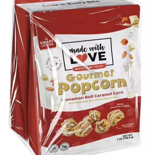Made With Love - Popcorn, Cinnamon Roll Caramel Corn, with almonds and white chocolate 7oz, zip E.