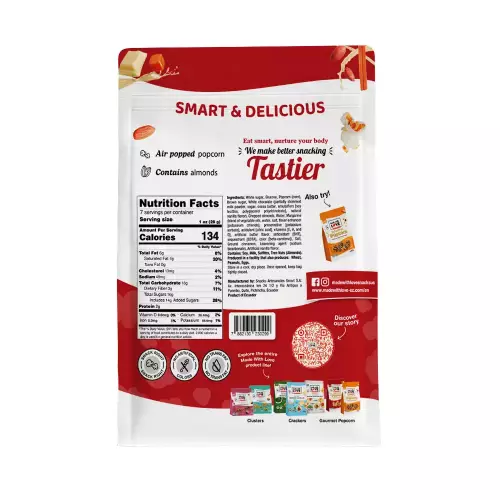 Made With Love - Popcorn, Cinnamon Roll Caramel Corn, with almonds and white chocolate 7oz, zip E.