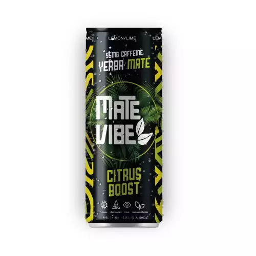 Matevibe -Natural Energy Drink-Citrus Boost 12 OZ-YERBA MATE- LEMON LIME-Low Sugar-Vegan-Focus E
