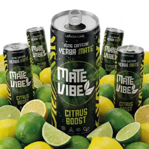 Matevibe -Natural Energy Drink-Citrus Boost 12 OZ-YERBA MATE- LEMON LIME-Low Sugar-Vegan-Focus E
