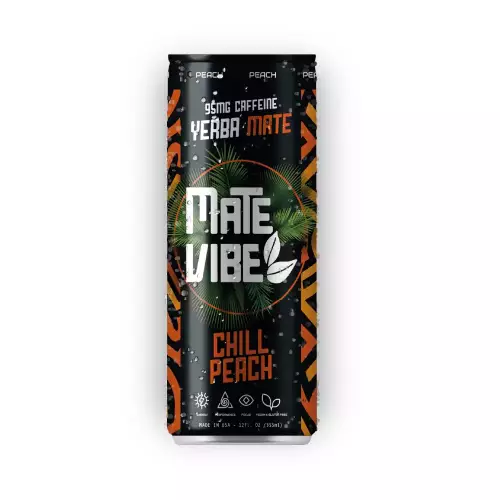 Matevibe-Natural Energy Drink-Chill Peach 12 OZ-YERBA MATE-PEACH- Low Sugar - Vegan - Focus E