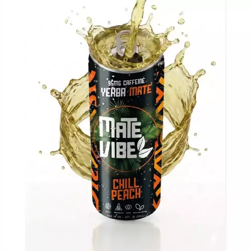 Matevibe-Natural Energy Drink-Chill Peach 12 OZ-YERBA MATE-PEACH- Low Sugar - Vegan - Focus E