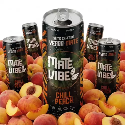 Matevibe-Natural Energy Drink-Chill Peach 12 OZ-YERBA MATE-PEACH- Low Sugar - Vegan - Focus E