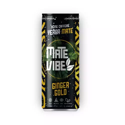 Matevibe-Natural Energy Drink-Ginger Gold 12 OZ-YERBA MATE-LEMON GINGER-Low Sugar-Vegan-Focus E