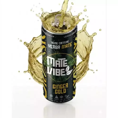 Matevibe-Natural Energy Drink-Ginger Gold 12 OZ-YERBA MATE-LEMON GINGER-Low Sugar-Vegan-Focus E