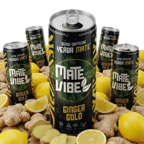 Matevibe-Natural Energy Drink-Ginger Gold 12 OZ-YERBA MATE-LEMON GINGER-Low Sugar-Vegan-Focus E