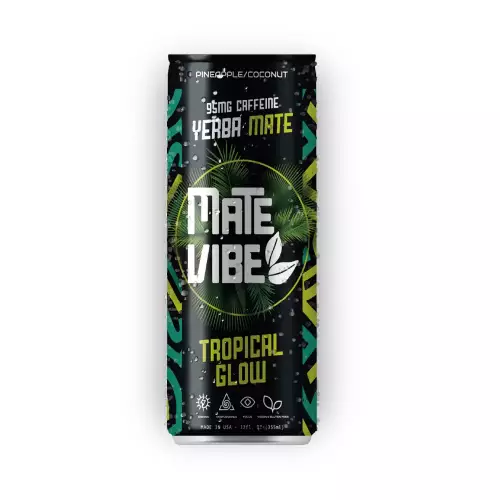 Matevibe-Natural Energy Drink-Tropical Glow-12 OZ-YERBA MATE-Low Sugar-Vegan-Focus E