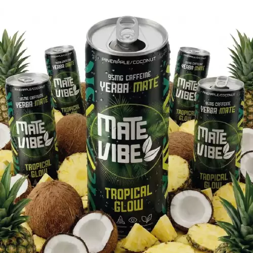 Matevibe-Natural Energy Drink-Tropical Glow-12 OZ-YERBA MATE-Low Sugar-Vegan-Focus E