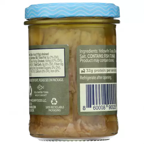 Onboard-Yellowfin tuna fillet in glass jar in Olive Oil E