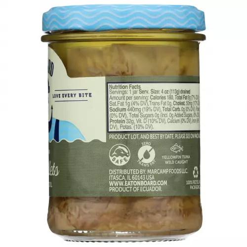 Onboard-Yellowfin tuna fillet in glass jar in Olive Oil E