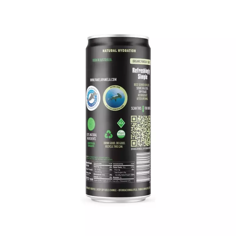 Panela!Panela! Sparkling Superdrink, Lime - 12 fl oz. No Refined Sugar, Organic, Vegan, Kosher