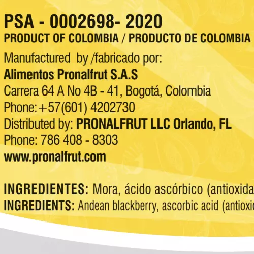 Pronalfrut-Blackberry Frozen Fruit Pulp - 35 oz (1.000gr) E. - 10 pillows x 100 g