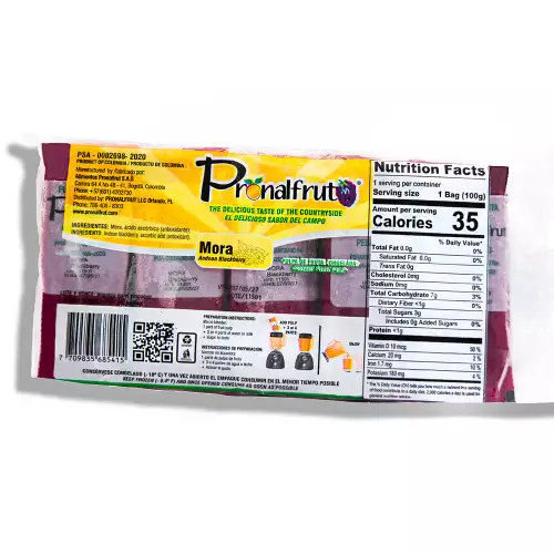 Pronalfrut-Blackberry Frozen Fruit Pulp - 35 oz (1.000gr) E. - 10 pillows x 100 g