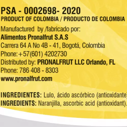 Pronalfrut-Lulo Frozen Fruit Pulp - 35 oz (1.000gr) E. - 10 pillows x 100 g