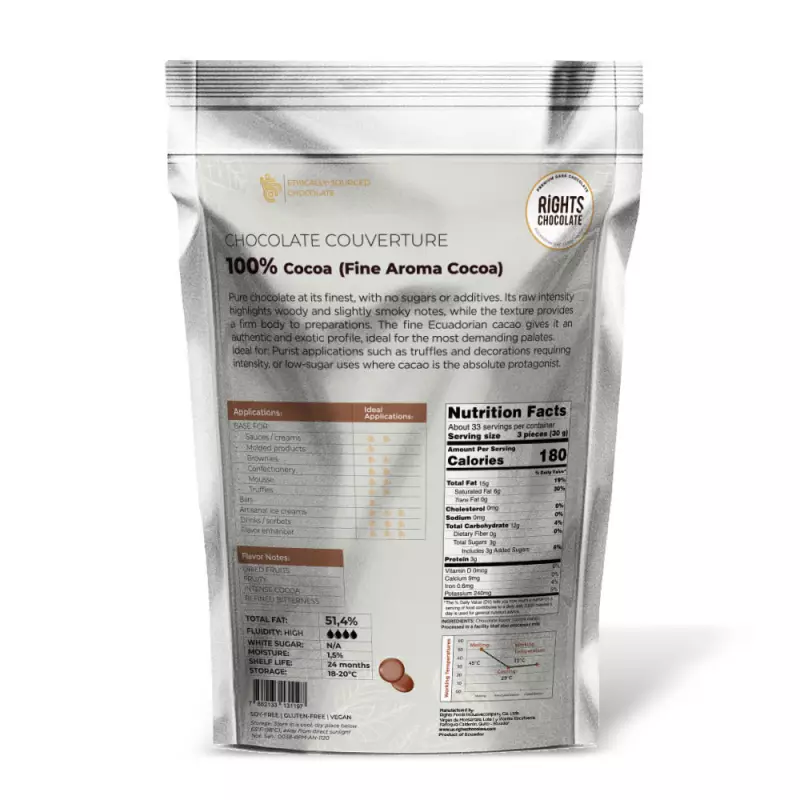 Rights Chocolate | 100% Dark Chocolate Coverture bitter Chocolate | 35,27 oz